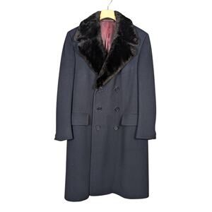 1950s Vintage Wool Fur Collar Overcoat FR Tripler & Co. Black 42L